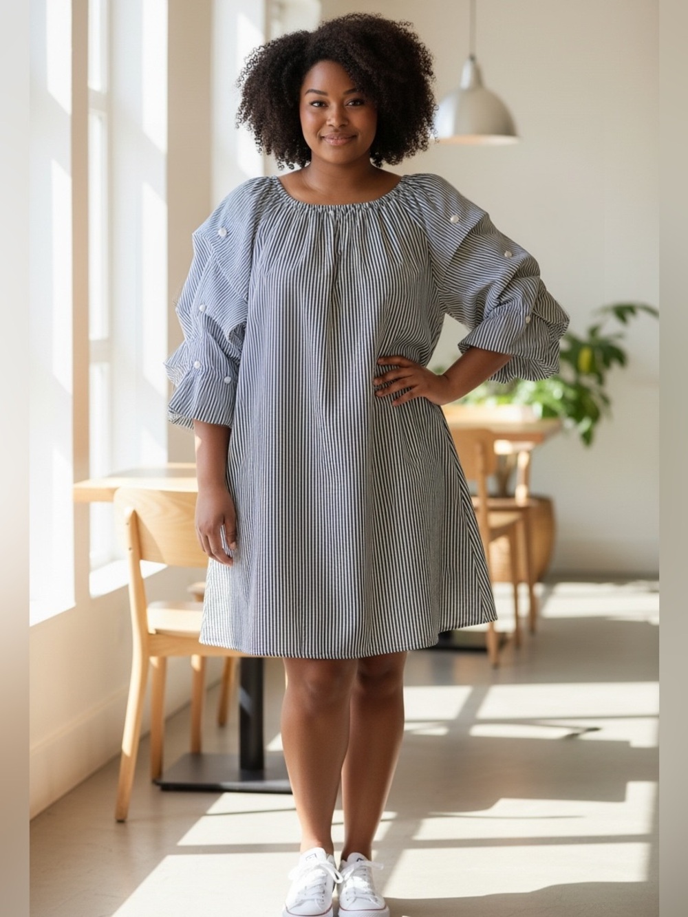 MSK Blue and White Striped Mini Dress